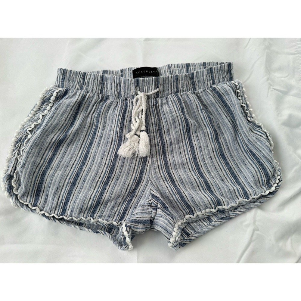 Aeropostale Sz. S Cotton Striped ‎ Shorts With Tassels 90's  Beachy Lightweight